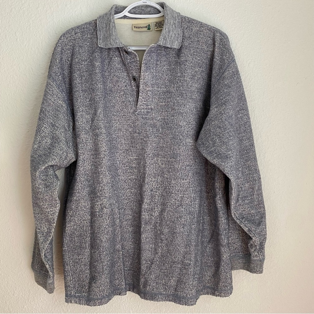 Fieldmaster Men's Size M Long Sleeve Polo Knit Shirt Vintage Style Blue White